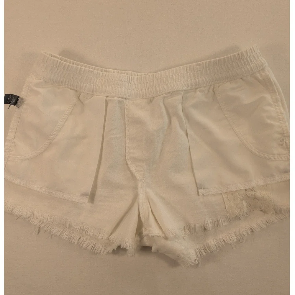Aerie Womens Shorts Womens Med White Raw Hem Lace Drawstring Summer Lounge NWOT‎